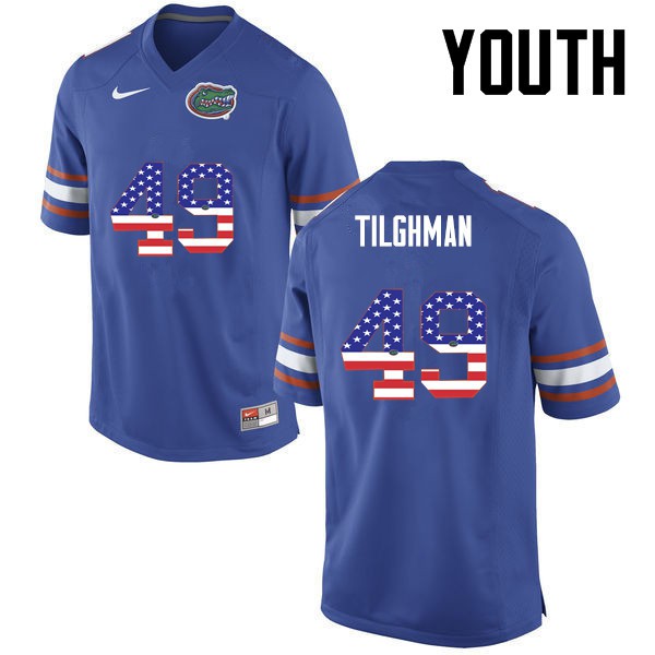 Florida Gators Youth #49 Jacob Tilghman College Football USA Flag Fashion Blue